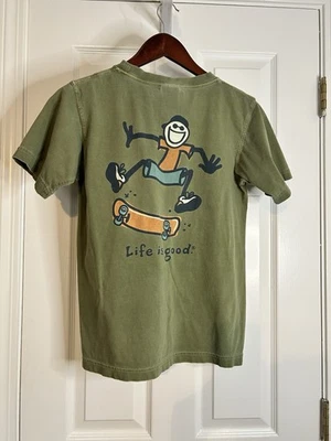 Camiseta de monopatín Life is Good Boys L 12 verde oliva gráfico Jake 100 % algodón Foto 1 de 4