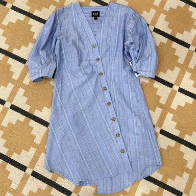 Vestido camisa ECI New York listrado azul manga folhada botão frontal tamanho 10 - Imagem 1 de 4