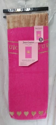 Nueva toalla de playa jacquard rosa/dorada Juicy Couture con logotipo de corona de 6 pies de largo Foto 1 de 3