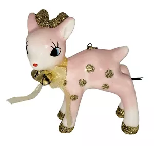 Wondershop 3” Retro Pink Deer Fawn Reindeer Christmas Ceramic Ornament New - Picture 1 of 4