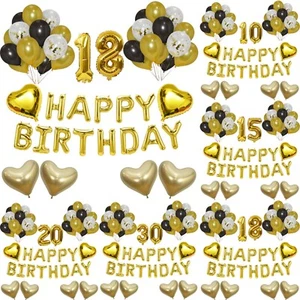 GOLD HAPPY BIRTHDAY BALLOONS Helium BUNTING BANNER Foil LARGE Set Party DECOR UK - Picture 1 of 29