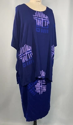 Conjunto de Vestido Tropical Vintage TALLA XL Rayón Azul Marino Top y Falda Envolvente Suelta Playa Foto 1 de 4