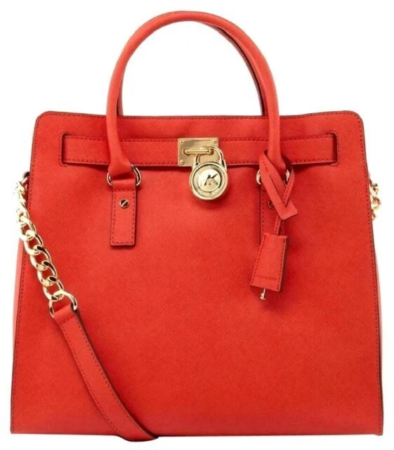 Michael Kors Hamilton Large Satchel NS Tote Saffiano Shoulder Bag - Mandarin