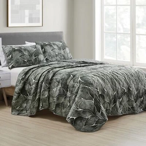 ESCA Abstract Dark Grey Bedspread Set Queen Size 3-Piece Black Marble Quilt - Picture 1 of 7
