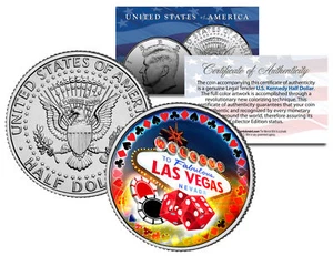 Welcome to LAS VEGAS Sign JFK Half Dollar * LUCKY COIN * Casino Poker Card Guard - Picture 1 of 1