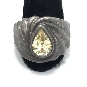 Vintage 925 Sterling Silver & Yellow Teardrop Cubic Zirconia Bold Ring sz 11 - Picture 1 of 11