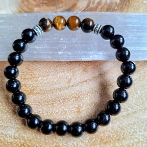 black tourmaline and tigers eye Bracelet Crystal Healing Gift For Him Or Her - Picture 1 of 14