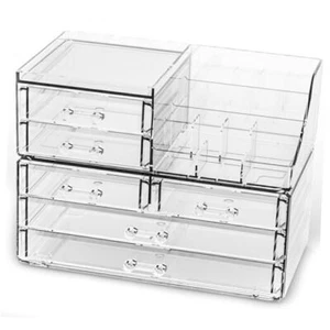 2 Pack Acrylic Counter Makeup Organizer for Vanity,Stackable Make Up 6 Drawers - Picture 1 of 7