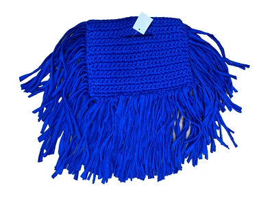 New Binge Knitting Bag Purse Royal Blue Fringe Beach Resort NWT Crochet Macrame - Image 1 of 4