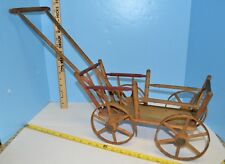 Antique Toy Doll Size Cart Wagon Primitive Wood Wicker Cart 22.5" x 15.5" x 8.5"
