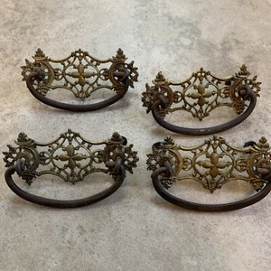 4 Fancy Cast Brass Victorian Drawer Pull 4” with 3" Centers - Picture 1 of 6