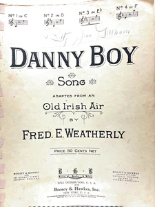 Danny Boy By Fred Weatherly, In C D E & F Irish Folk Vintage Sheet Music - Picture 1 of 2