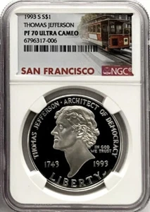 1993 THOMAS JEFFERSON Silver Dollar NGC💥FLAWLESS QUALITY💥 - Picture 1 of 5