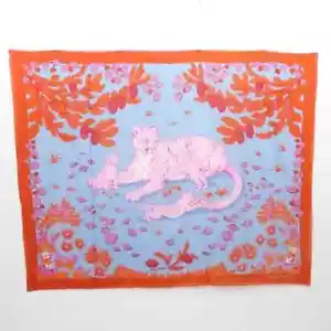 HERMES Cotton Jungle Love Leopard Scarf Orange Light Blue Rectangle 172 x 140cm - Picture 1 of 6