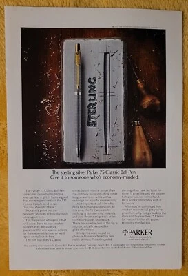 Bolígrafo clásico Parker 75 1971 plata esterlina vintage anuncio impreso de 7x10" Foto 1 de 3
