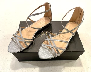 Nuovi sandali J Crew Cary mini-cuneo argento glitter taglia 7,5 - Foto 1 di 8