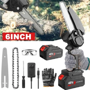 6'' Mini Handheld Electric Chainsaw Cordless Chain Saw Wood Cutter Rechargeable - Picture 1 of 12