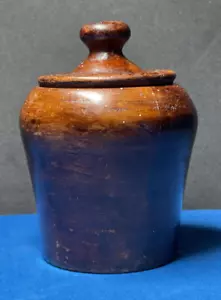 Antique Primitive Small Turned Wood Treen Jar w/ Lid Humidor Box Container 4.5" - Picture 1 of 10