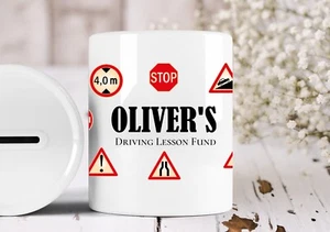 Personalised Ceramic Driving Lesson Fund Money Box Savings Pot Gift Idea - Foto 1 di 3