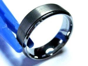 Men's Tungsten Carbide 8 mm wide/step Edge Brushed Wedding Band Ring Sz. 12  1/4 - Picture 1 of 12