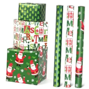 3 Roll Christmas Wrapping Paper Roll-Mini Roll-3Roll-17 Inch x 120 Inch Santa - Picture 1 of 8