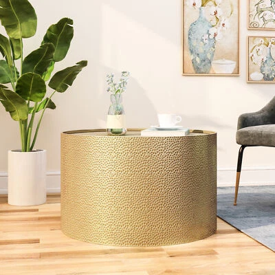 GDFSTUDIO Rache Modern Round Coffee Table with Hammered Iron