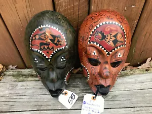 Ein Paar antike indonesische Holzmaske handgeschnitzt bemalt Stammeskunst Werk-W-50 - Bild 1 von 7