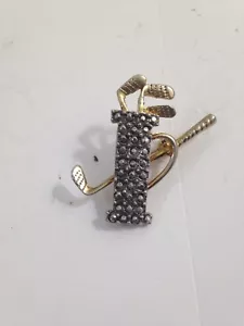Vintage Golf Clubs Bag Brooch Pin 1.75” Gold & Silver Tone Metal mcm retro - Picture 1 of 7