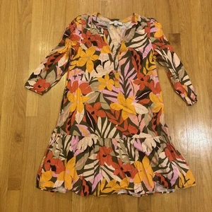 Loft Womens Floral Dress Button Front 3/4 Sleeve Size Small Multicolor Tropical - Picture 1 of 6