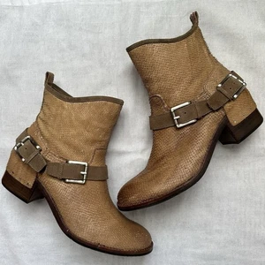 New $348 Donald J. Pliner Snake Embossed Leather Moto Western Tan Boots Size 10 - Picture 1 of 16
