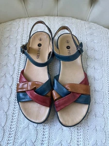 Pavers Ladies Leather Flat Comfortable Sandals Size 6 Eur 39 Blue Red Brown Summ - Picture 1 of 10