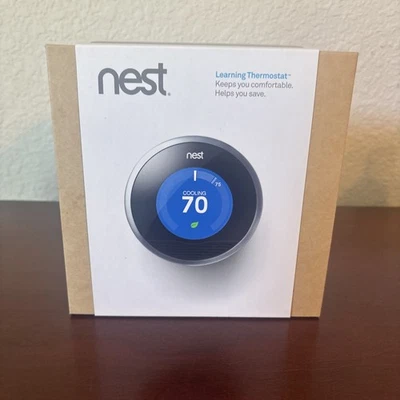 Nest 1st Gen T100577  Learning Thermostat - Silver - Image 1 of 4