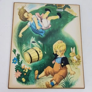 Vintage 1960s Nursery Rhyme Folk ART Print Laminated on Board 9.5x8 Inch (#04) - Picture 1 of 3