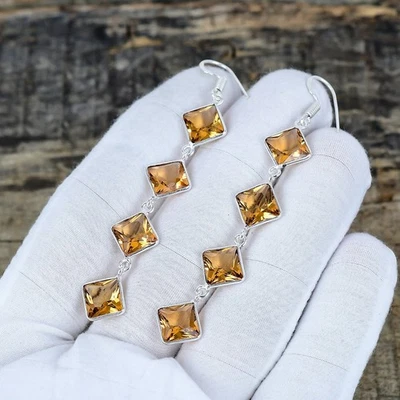 Stupefacente Fumoso Topazio Gemma 925 Argento Sterling Mano Gioielli Orecchini - Immagine 1 di 4