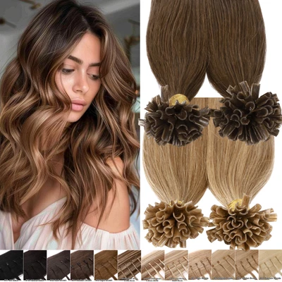 THICK Fusion 角蛋白指甲 U 尖 100% Remy 人类头发接发预粘合 400S — 第 1/4 张图片