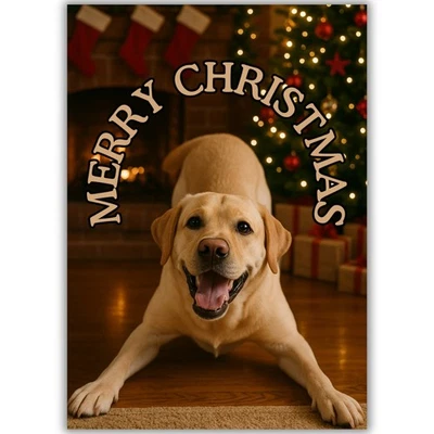 HAIRY DUCK PRINTS Golden Yellow Labrador Dog Christmas Card For Him Her Friend Man Woman Friend