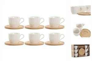 Juego de 6 tazas de café 6 platillos Home blanco natural bambú porcelana - Imagen 1 de 5