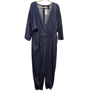 NWT Ashley Stewart Womens Plus Size 22/24 Blue V-Neck Jumpsuit Dolman Sleeves - Picture 1 of 6