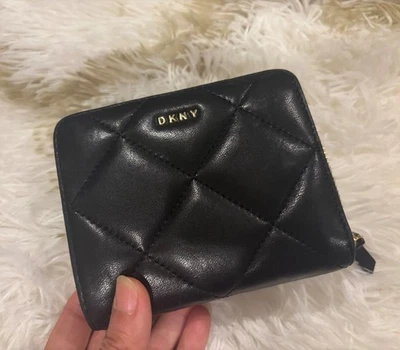 DKNY Wallet Sofia Small Zip around  black Quilted Leather Silver Studs NEW - Image 1 of 4
