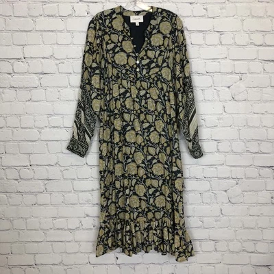 Cleobella Anthropologie Black Floral Midi Dress Size M 100% Cotton Pockets - Image 1 of 4