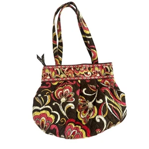 Vera Bradley Quilted Brown Floral Print Hobo Bag Shoulder Bag Purse Satchel - Picture 1 of 14