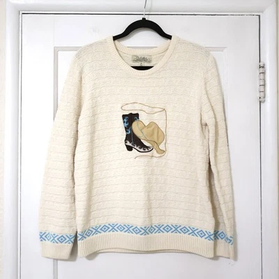 Cabelas Western Bota de Vaquero Sombrero Bordado Crema Algodón Suéter M Novedad Foto 1 de 4