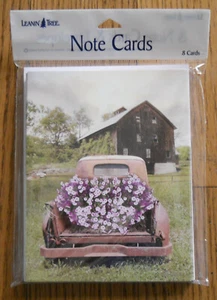 8 Leanin Tree Note Cards, RUSTIC OLD BARN & PICKUP TRUCK FULL OF PURPLE FLOWERS - Picture 1 of 1
