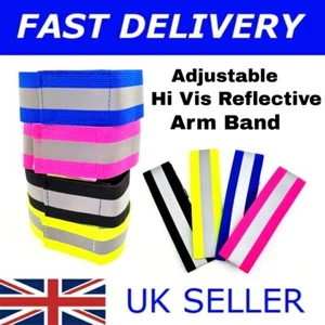 REFLECTIVE FLUORESCENT HI VIS VIZ ARM BANDS RUNNING JOGGING CYCLING WALKING SS - Picture 1 of 12