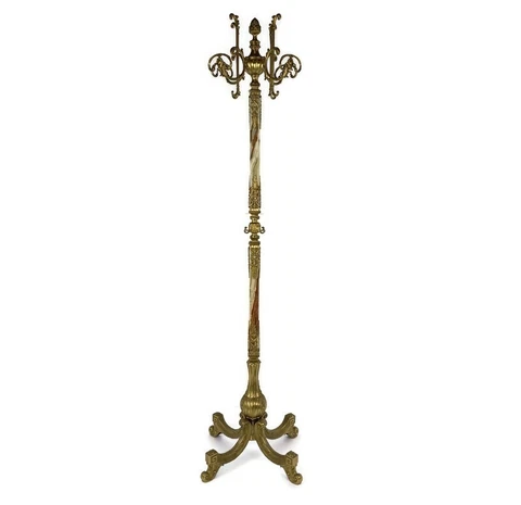 Italian Onyx Marble Brass Hall Tree Coat Hat Rack Hollywood Regency Pine apple Cover