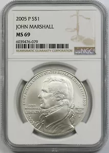 2005-P John Marshall $1 NGC MS 69 Modern Commemorative Silver Dollar - Picture 1 of 2