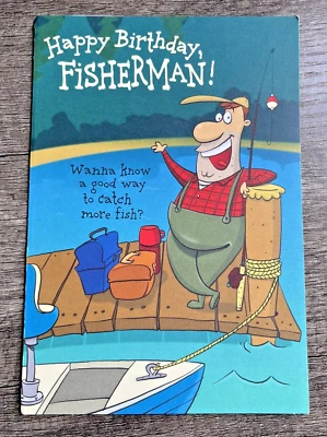 Funny Happy Birthday Fisherman Naked Card  2005 - Image 1 of 4