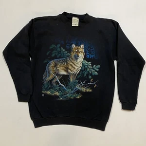 Vintage 90’s 1995 Wolf Moon Graphic Crewneck Cotton Grove USA Made Size L LSJ - Picture 1 of 6