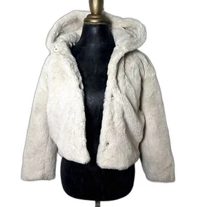 Zara Girls Faux Fur Hooded Jacket Size 9-10 Cream White Cozy Winter Coat - Picture 1 of 7