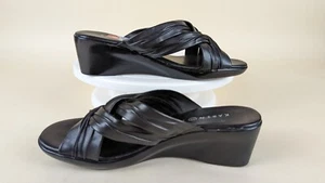 Karen Scott Shirlei Wedge Sandals Womens 5.5 M Black Faux Leather Shoes NEW - Bild 1 von 10